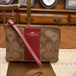 Coach Signature Brown and Red Wristlet